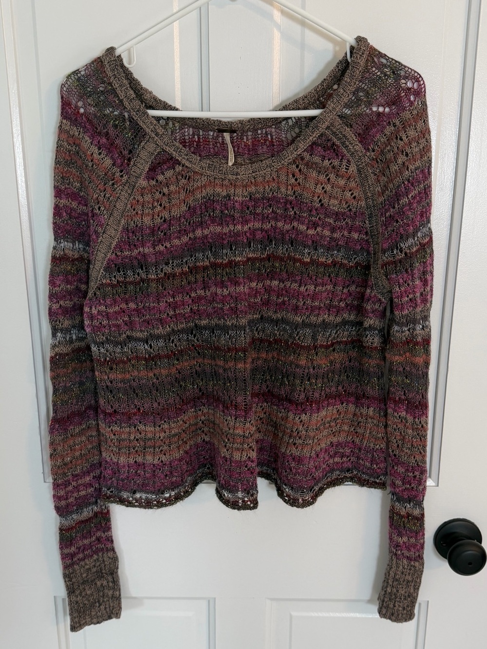 Free People Spaced Out Space Dye Open Knit Sweater Pink Purple Small